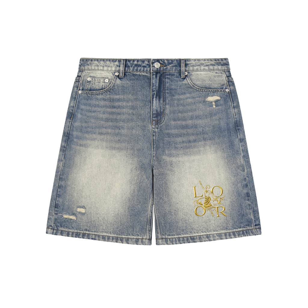 Faded Distressed Baggy Denim Shorts